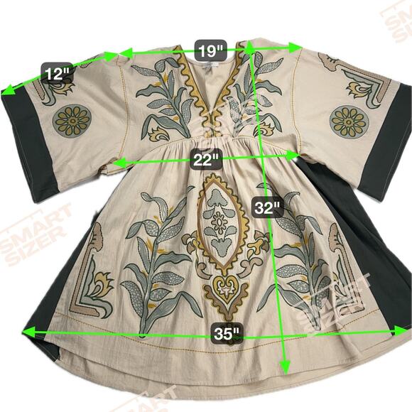 Veveret Flowy Boho Embroidered Mini Dress Boxy Oversized Khaki Green Size S - Picture 8 of 15